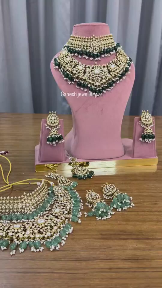 Antique Gold Finish Maroon Kundan Polki Choker & Haar Set