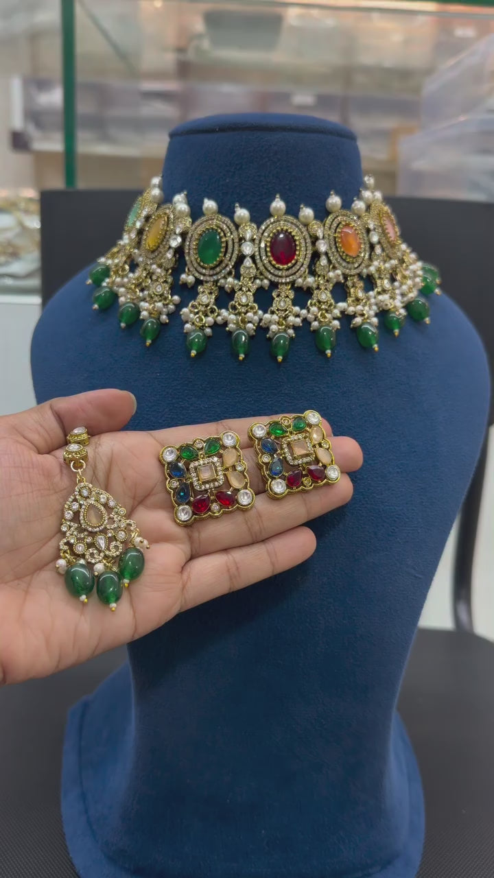 Sangeet Statement Multicolor Kundan Polki Choker Set