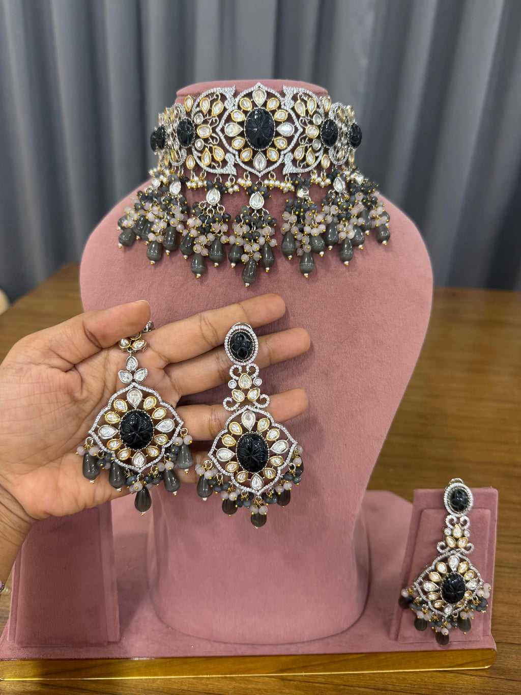 Statement Midnight-Blue Kundan Polki Choker Set - Kundan Polki Bridal Jewellery by Ganesh Kundan & Polki
