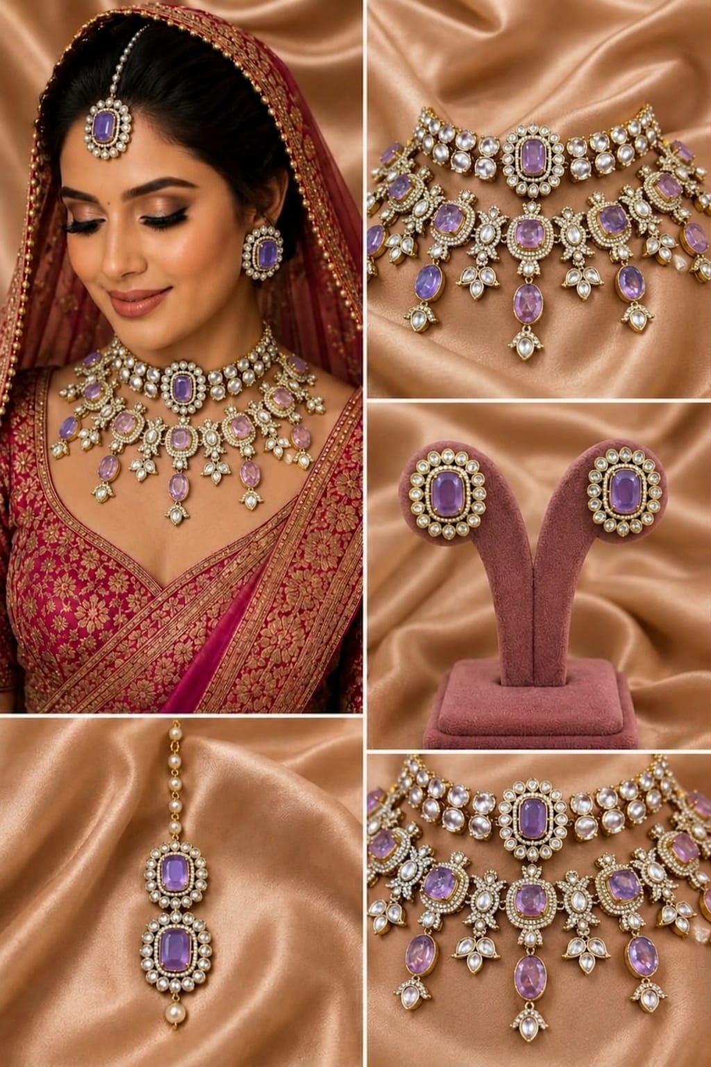 Pastel Lavender Bridal Kundan Polki Choker Set