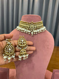 Mint Green Bridal Kundan Jewellery Set with Pearl Choker and Earrings