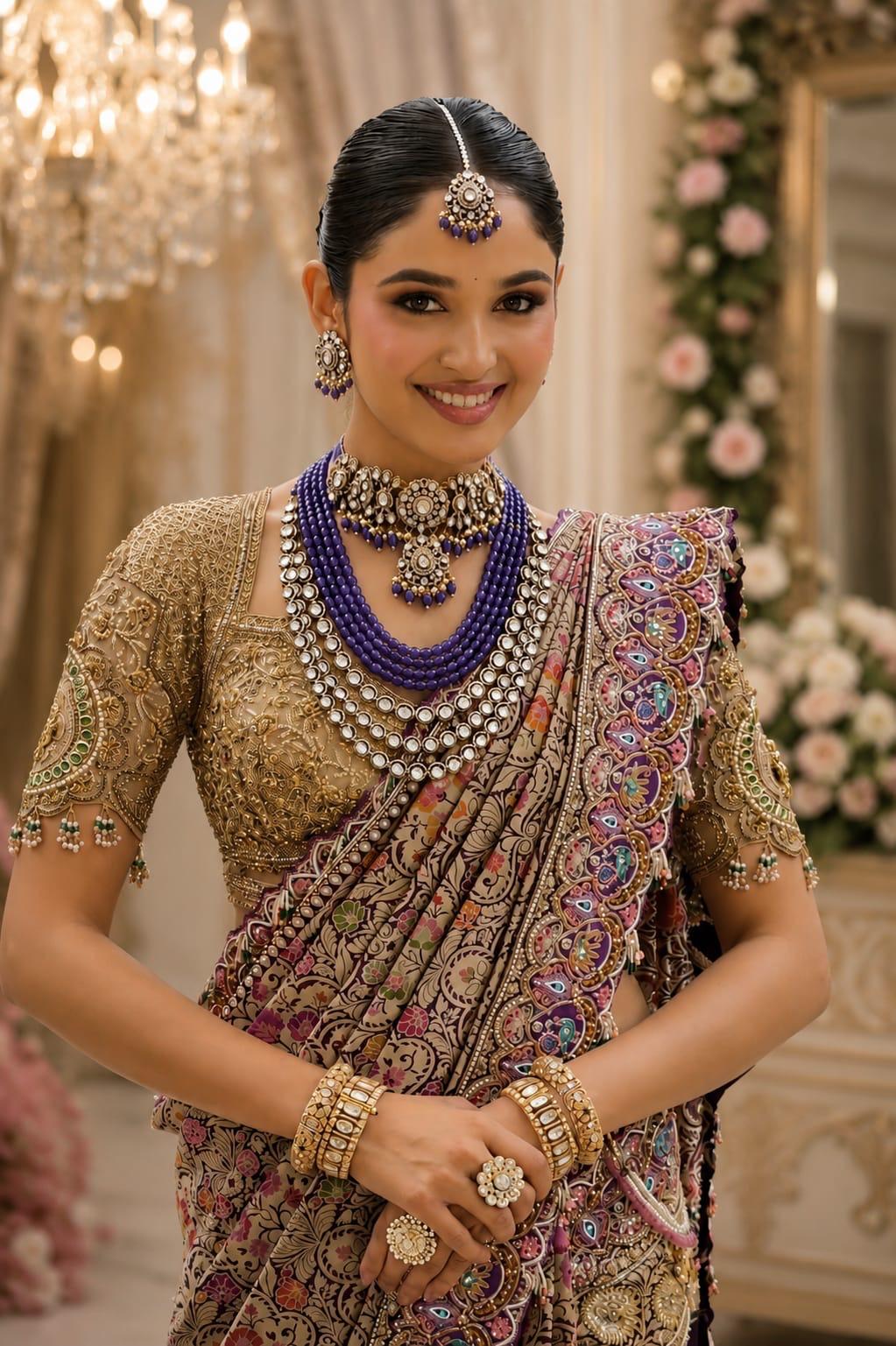 Royal Purple Bridal Kundan Jewellery Set with Multi-Layer Beads