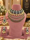 Opulent Emerald-Pearl Kundan Polki Choker & Long Haar Set - Kundan Polki Bridal Jewellery by Ganesh Kundan & Polki