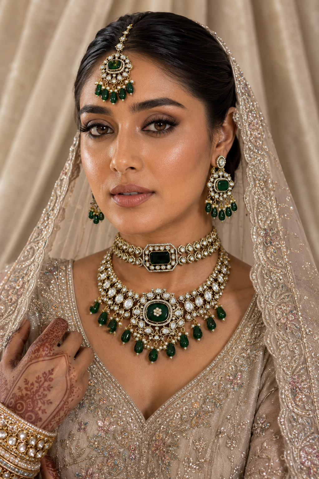 Green bridal kundan jewellery set for Indian wedding