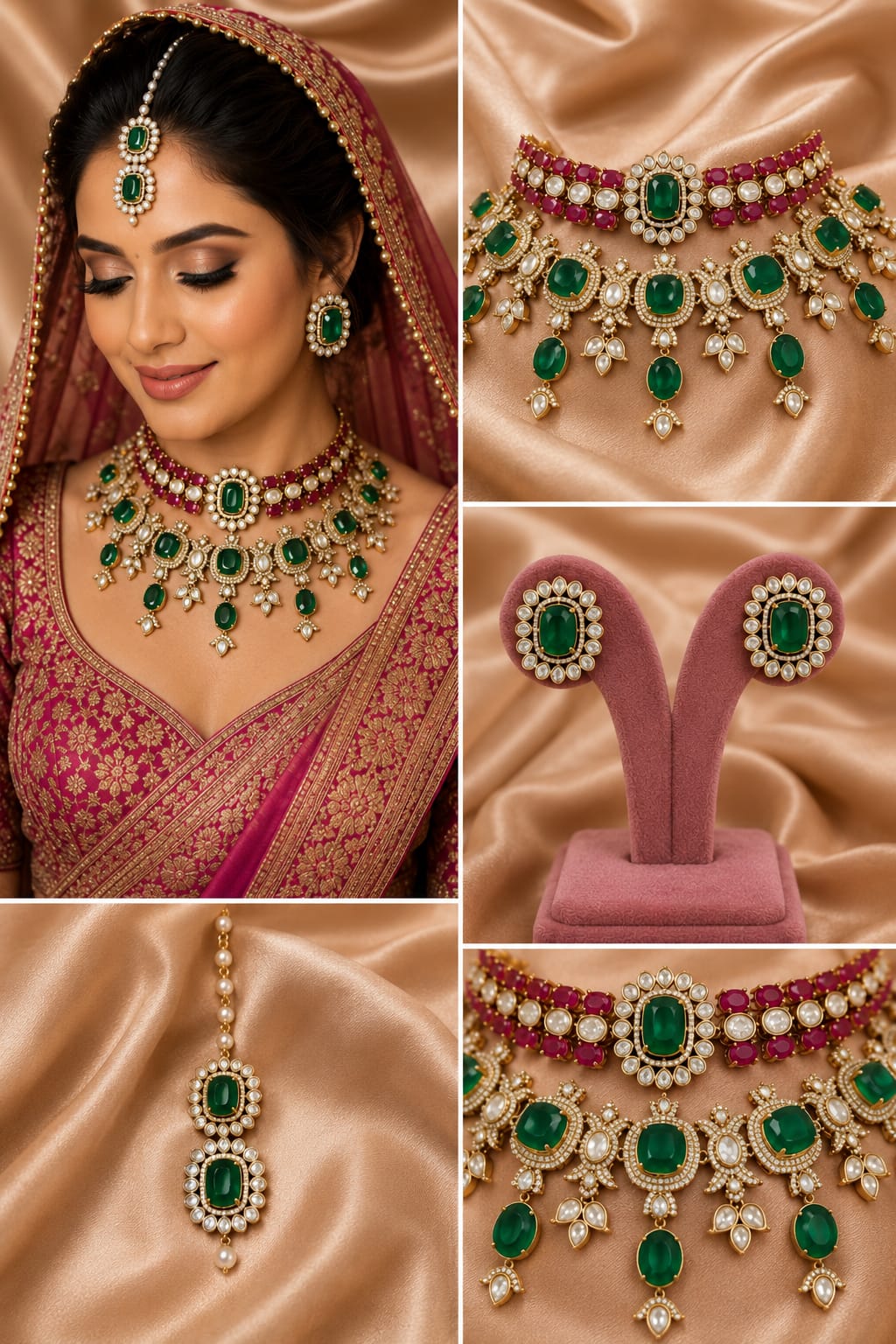 Ruby Red Bridal Kundan Polki Choker Set for Indian Wedding
