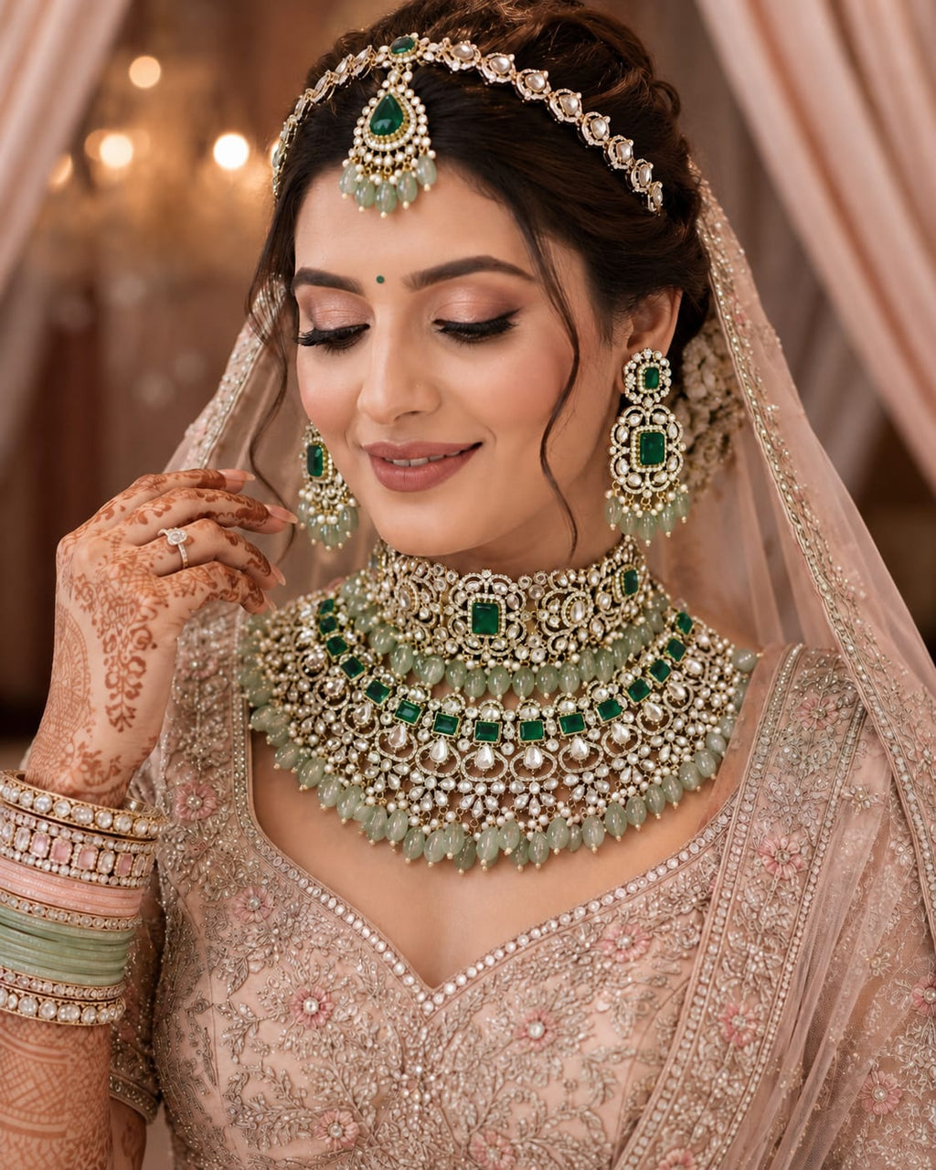Emerald Green Bridal Kundan Choker Set
