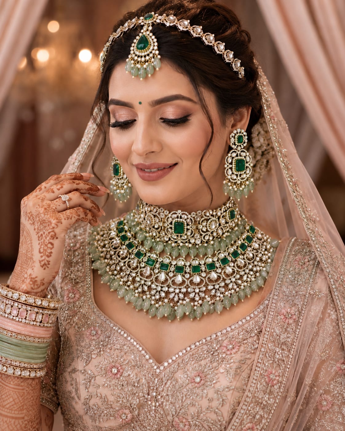 Emerald Green Bridal Kundan Choker Set
