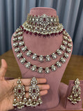 Ruby Red Bridal Kundan and Polki Jewellery Set with Choker and Layered Necklace