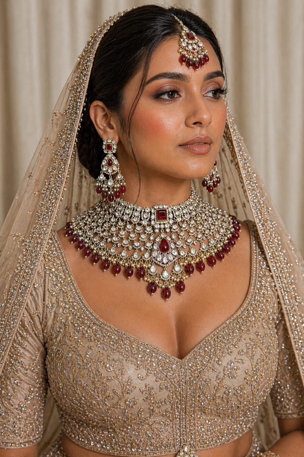 Handcrafted Indian Wedding Choker and Matching Earrings Set.