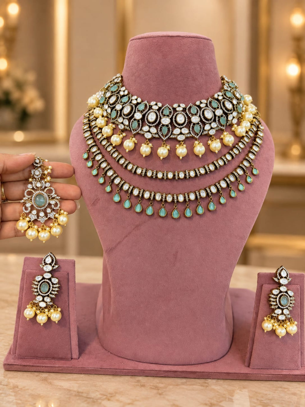Timeless White-Gold Kundan Polki Choker & Haar Set - Kundan Polki Bridal Jewellery by Ganesh Kundan & Polki