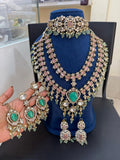 Bridal Kundan and Polki Jewellery Set with Pink and Green Stones - Ganesh Kundan & Polki Jewellery.