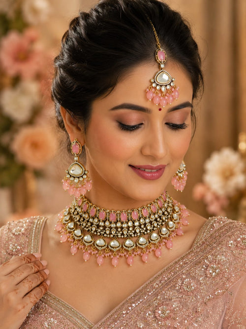Alluring Blush Kundan Polki Choker Set - Kundan Polki Bridal Jewellery by Ganesh Kundan & Polki (view 2)