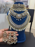 White Pearl Bridal Kundan & Polki Jewellery Set with Choker and Long Necklace