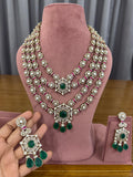 Emerald Green Bridal Kundan and Polki Jewellery Set with Layered Necklace and Statement Earrings