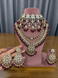 Bridal Kundan Polki jewellery set with choker long necklace maroon beads