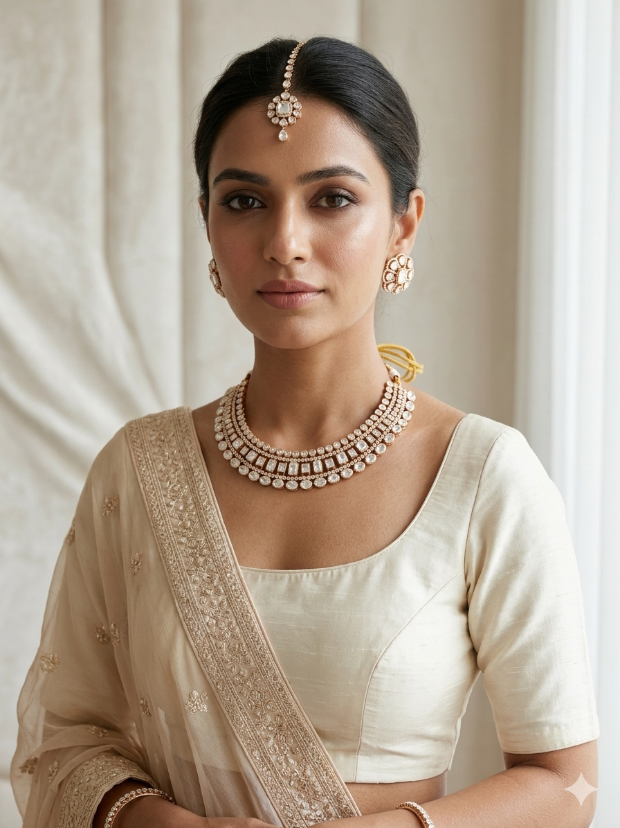 Indian bridal kundan choker jewellery set with polki stones