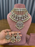 Pink Bridal Kundan Polki Choker Necklace Set with Earrings for Indian Wedding