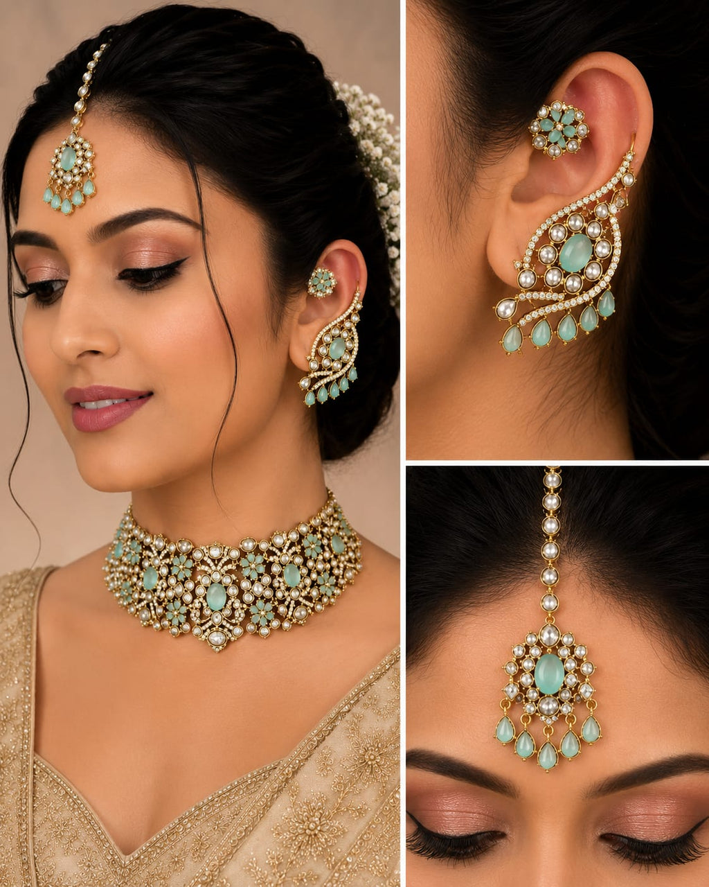 Mint Green Bridal Kundan Choker Set for Wedding