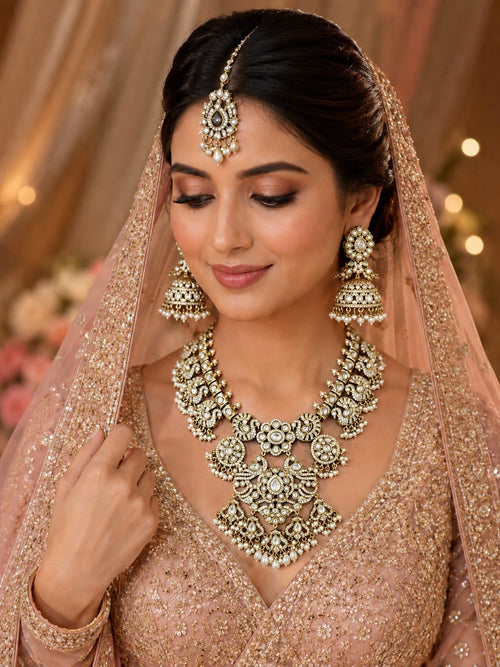 Antique gold bridal Kundan Polki choker and long necklace set