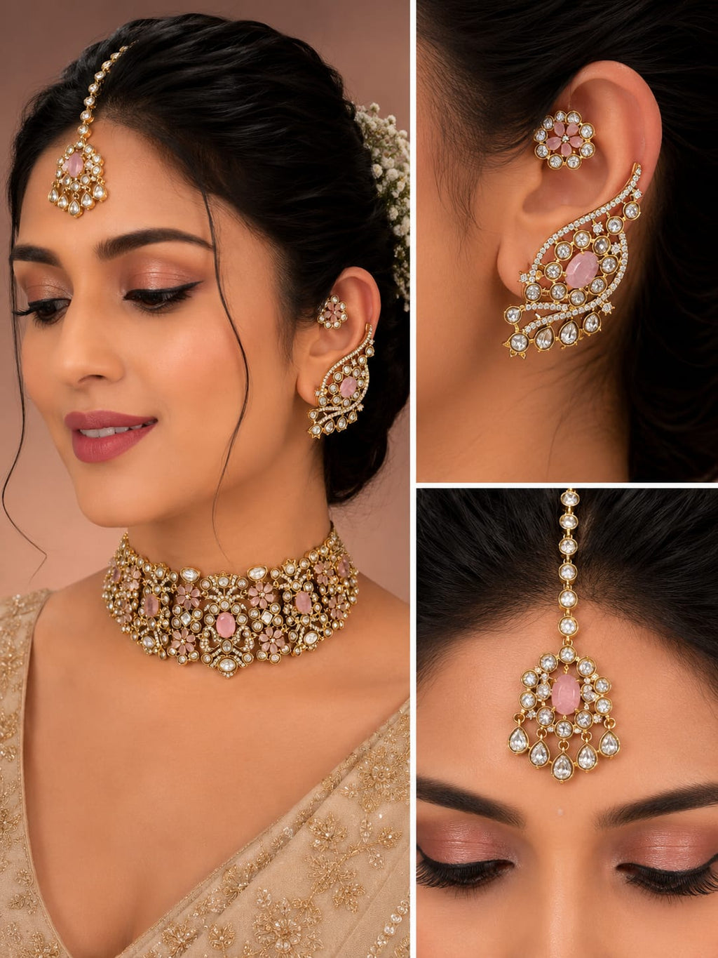 Blush Pink Bridal Kundan Polki Jewellery Set