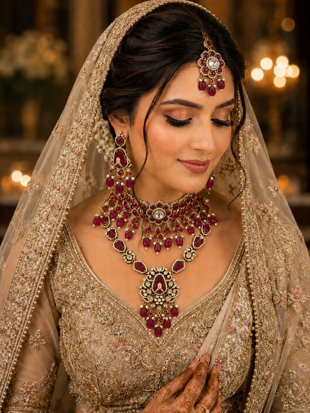 Ruby Red Bridal Kundan Polki Jewellery set
