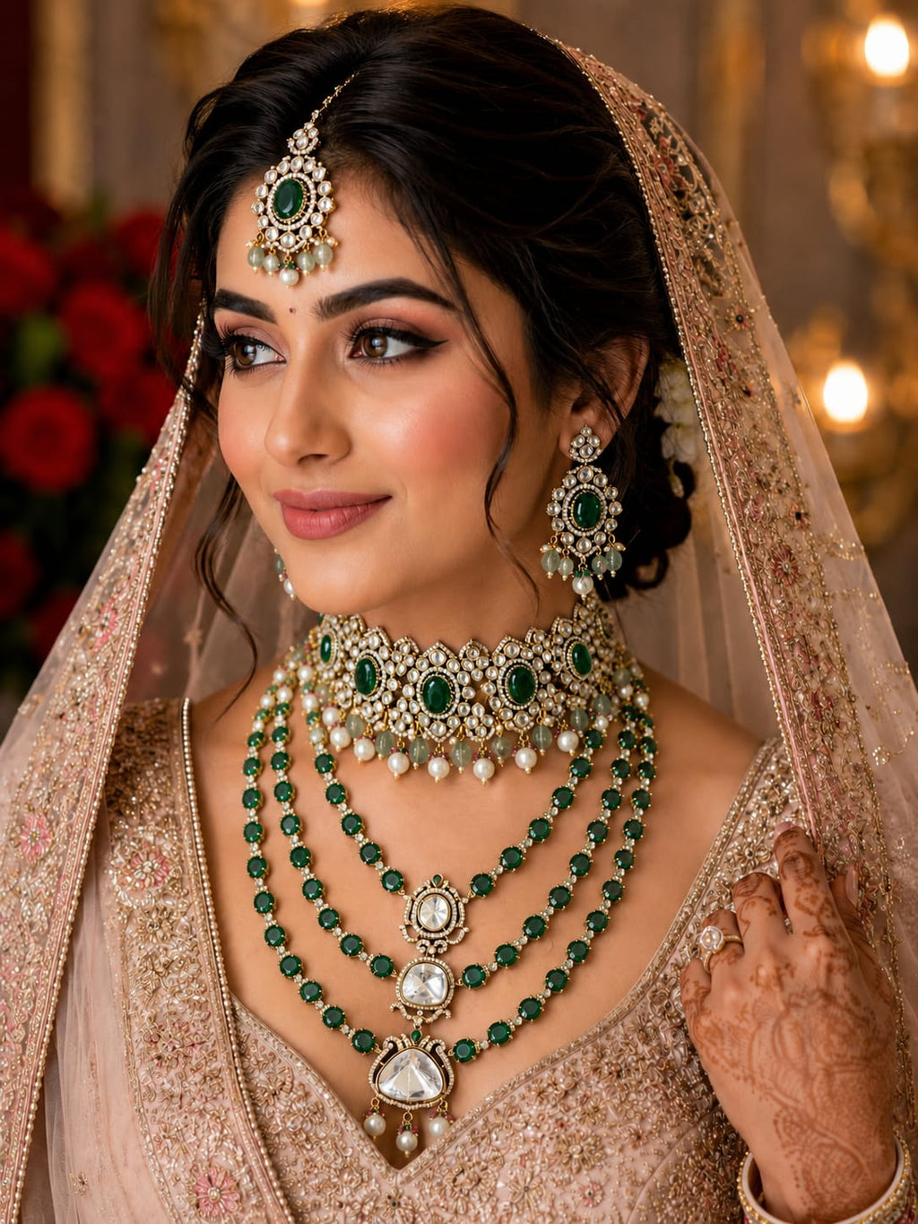 Emerald Green Bridal Kundan Jewellery Set for Indian Weddings

