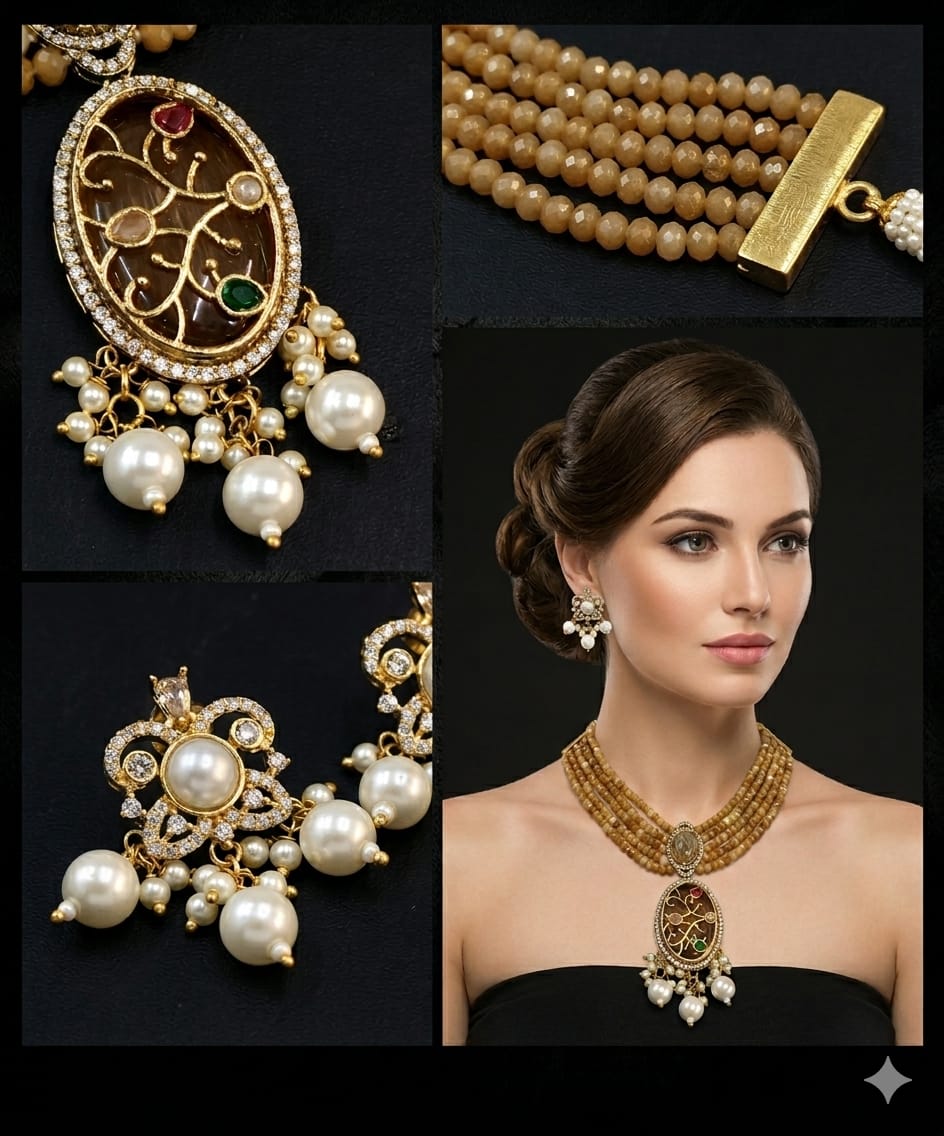 Brown Kundan Polki Wedding Jewellery Set for Brides