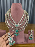 Emerald Green Bridal Kundan and Polki Jewellery Set with Layered Necklace and Earrings