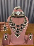Royal Bridal Kundan and Polki Jewellery Set with Emerald Green Stones and Choker
