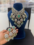 Emerald Green Bridal Kundan Polki Choker Necklace Set with Statement Earrings