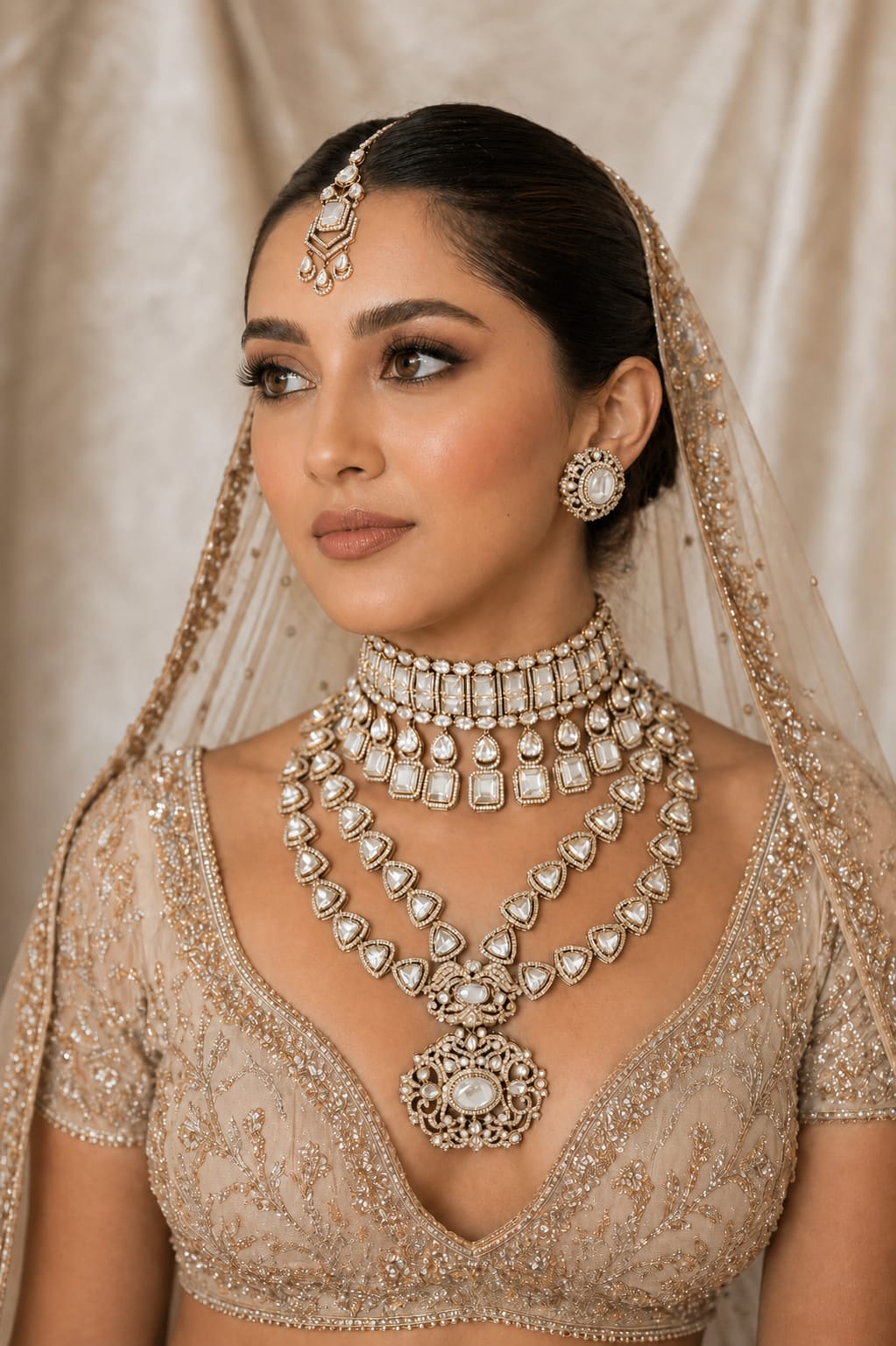 White Stone Bridal Kundan Jewellery Set for Indian Weddings
