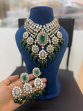 Emerald Green Bridal Kundan Polki Choker Jewellery Set with Statement Earrings
