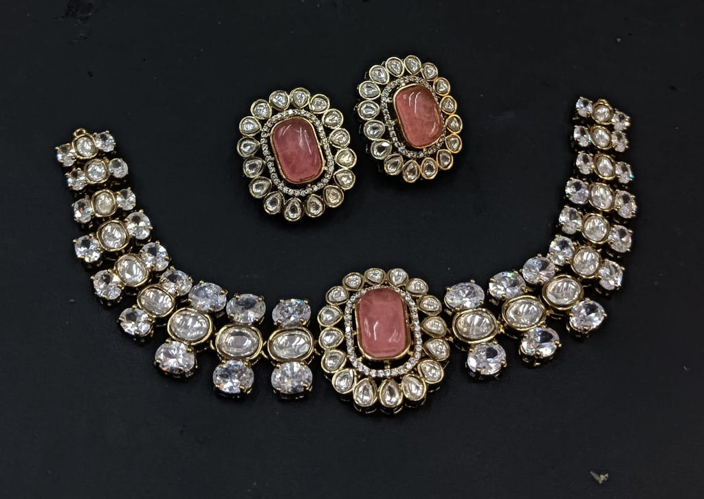 Blush Pink Bridal Kundan and Polki Choker Jewellery Set