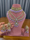 Purple Kundan Polki Bridal Jewellery Set with Choker, Long Necklace, Earrings and Maang Tikka by Ganesh Kundan Jewellery