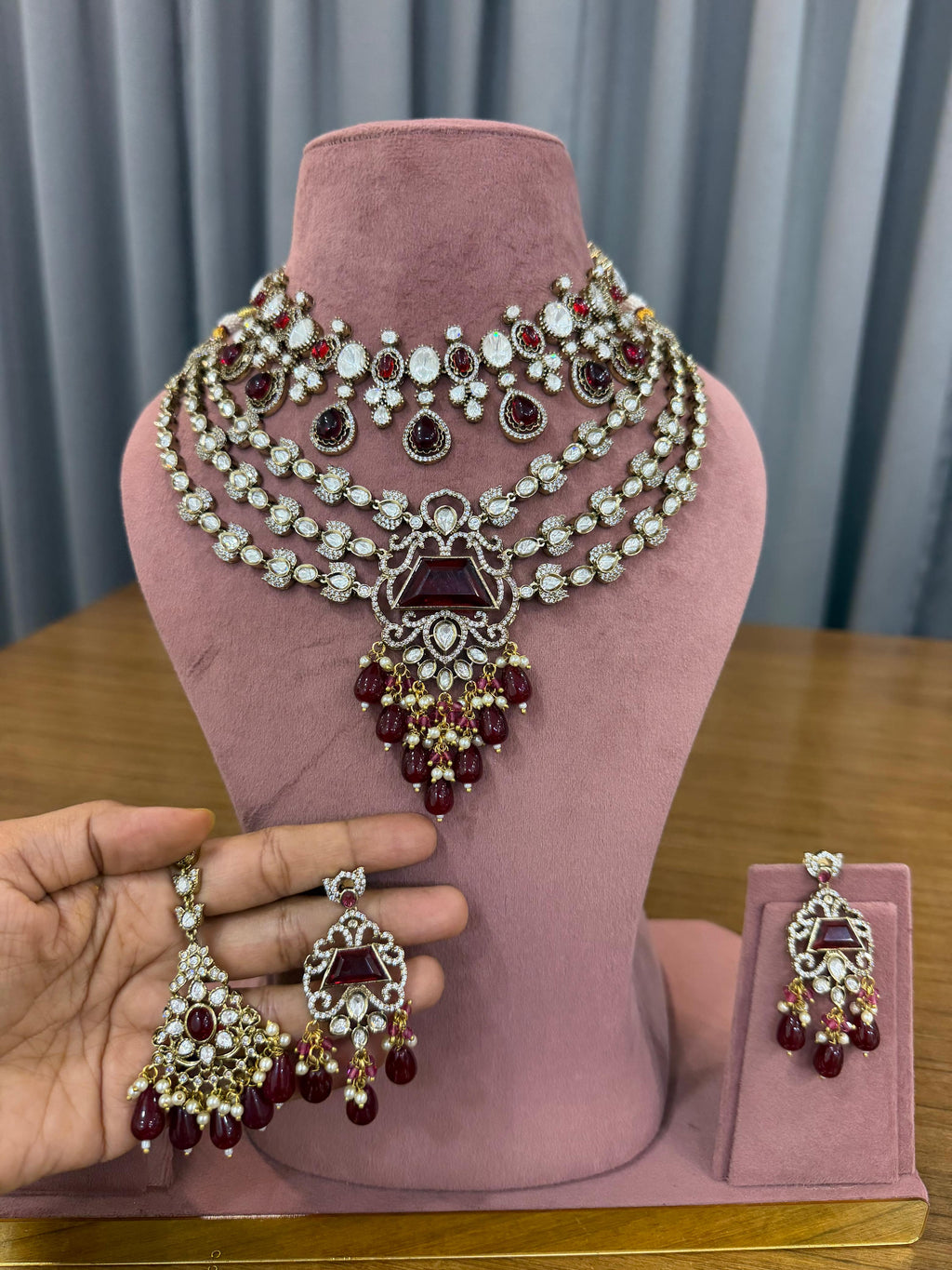 Royal Maroon Bridal Kundan Jewellery Set for Wedding