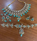 Mint Green Bridal Kundan Polki Jewellery Set with Choker and Long Necklace