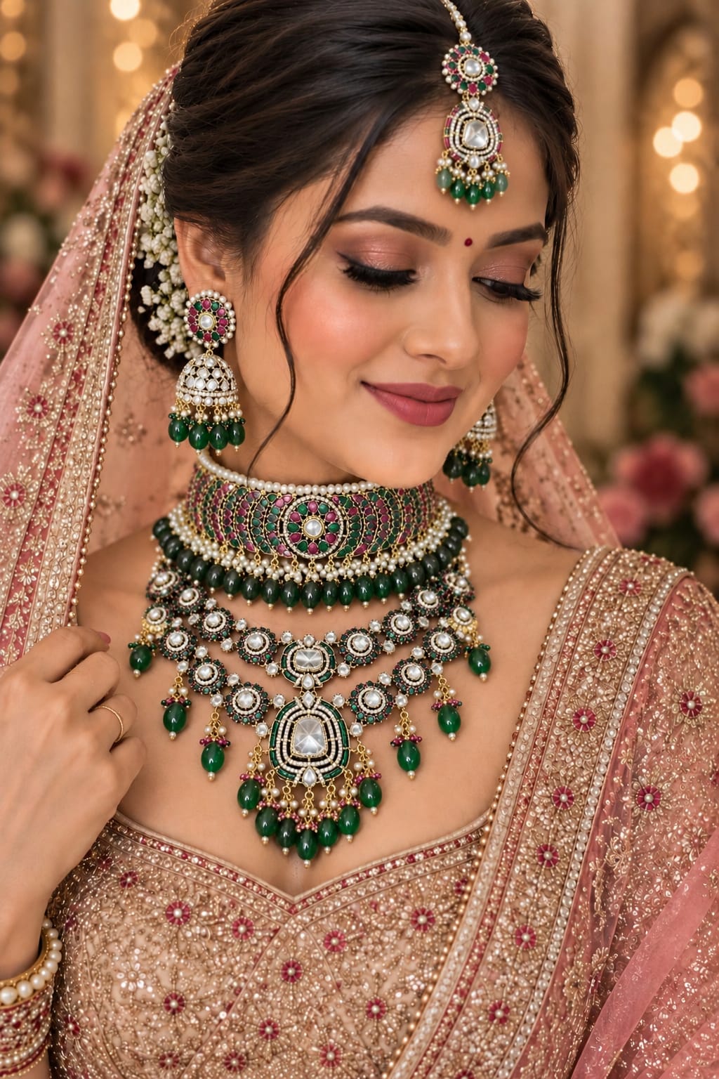 Mughal Ruby-Emerald Kundan Polki Choker & Haar Set - Kundan Polki Bridal Jewellery by Ganesh Kundan & Polki (view 2)