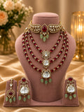 Ruby Red Bridal Kundan Polki Jewellery Set with Choker Long Necklace Earrings and Maang Tikka