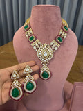 Emerald Green Bridal Kundan and Polki Jewellery Set with Statement Necklace and Earrings