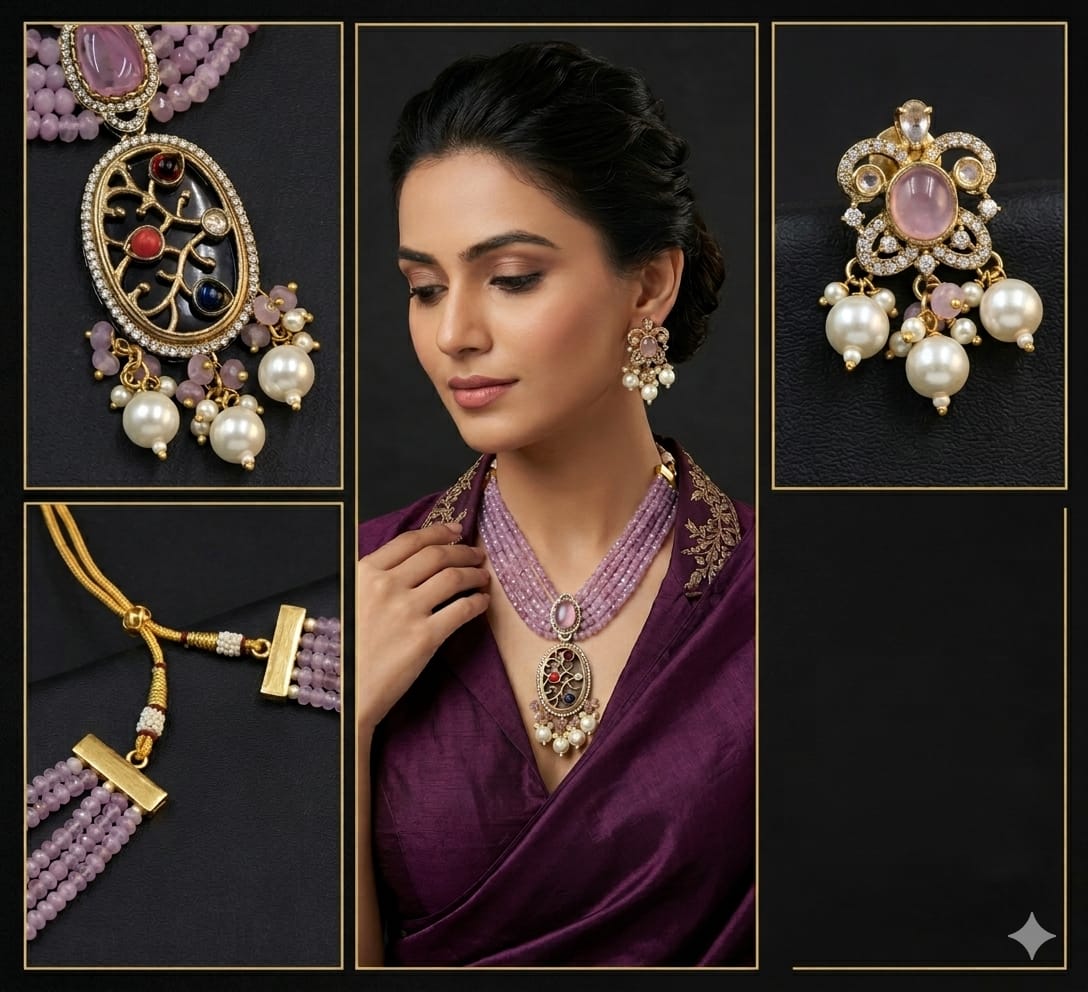 Designer Pink Kundan Polki Bridal Jewellery Set
