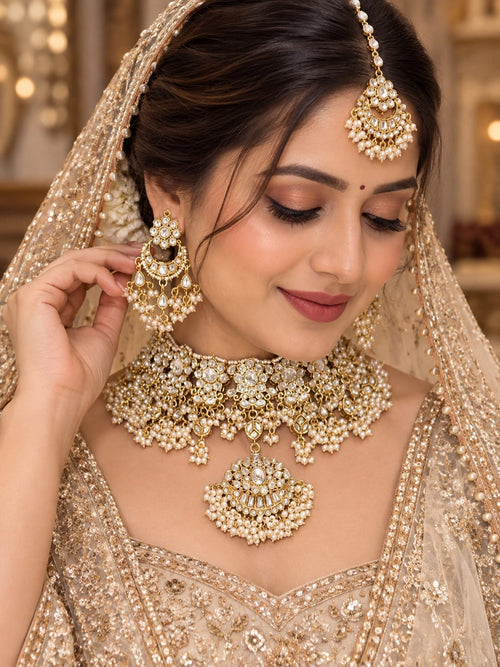 Indian bridal Kundan Polki choker set with matching earrings