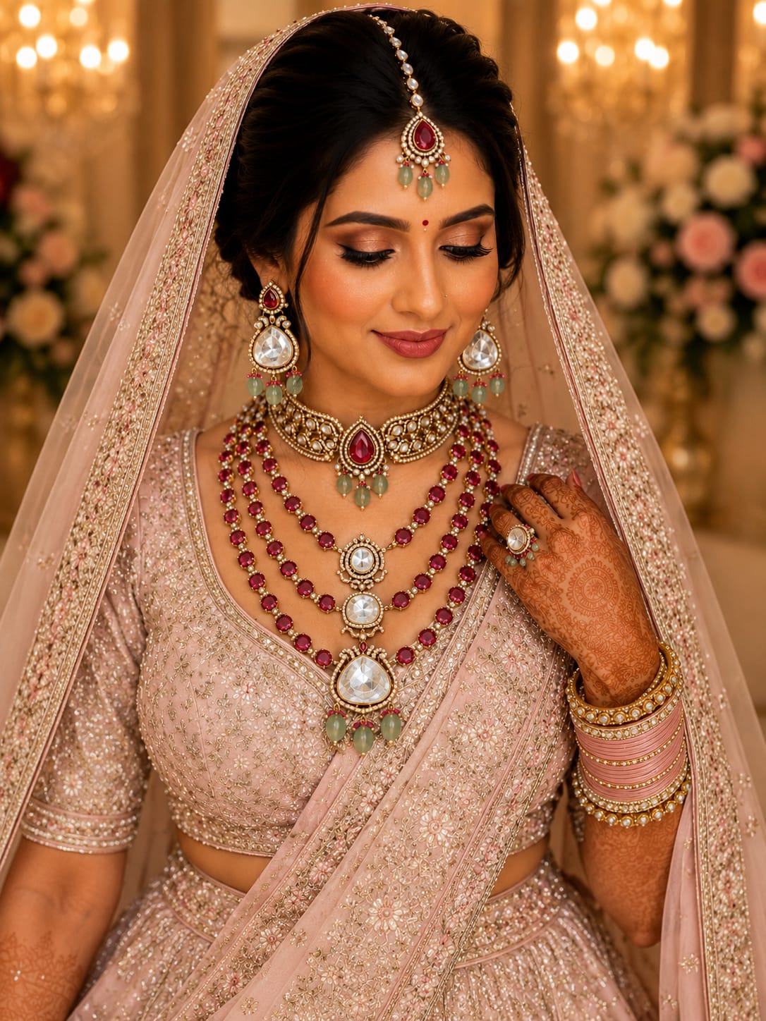 Wedding Kundan Polki Necklace Set with Earrings