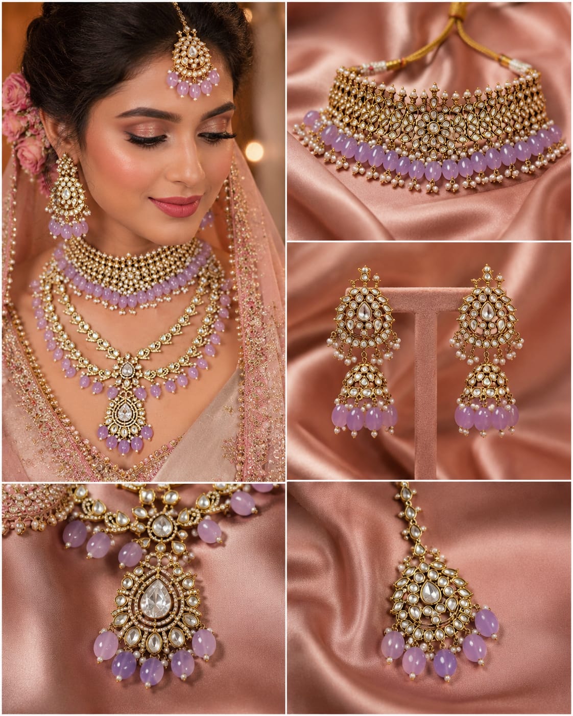 Luxury Purple Polki Choker Bridal Jewellery Set