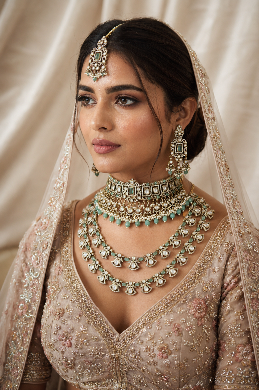 Mint green polki bridal jewellery set for Indian wedding