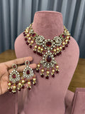 Ruby red kundan polki bridal necklace set with earrings