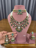 Emerald green bridal Kundan Polki jewellery set with choker and long necklace