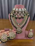 Bridal green kundan polki jewellery set with choker long necklace and earrings
