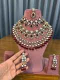 Ruby Red Bridal Kundan Polki Jewellery Set with Choker and Long Necklace