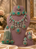 Traditional green Kundan Polki wedding jewellery set for bride