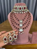 Premium Ruby Red Bridal Kundan & Polki Jewellery Set with Choker, Triple Layer Necklace and Earrings